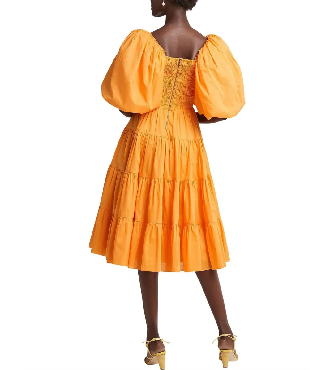 Aje Cherished Puff Sleeve Midi Dress Orange Size AU 10 for rent on The Volte - main image