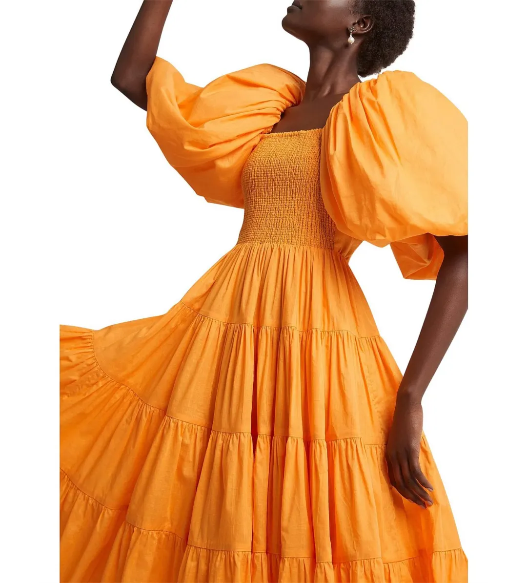 Aje Cherished Puff Sleeve Midi Dress Orange Size AU 10 for rent on The Volte - main image