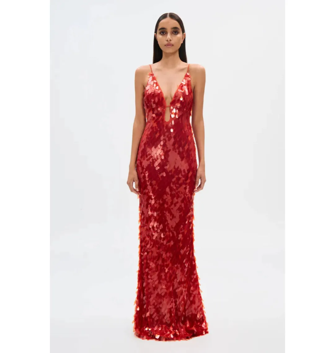 Misha Sapphire Sequin Maxi Dress Red Size 6/XS for rent on The Volte - main image