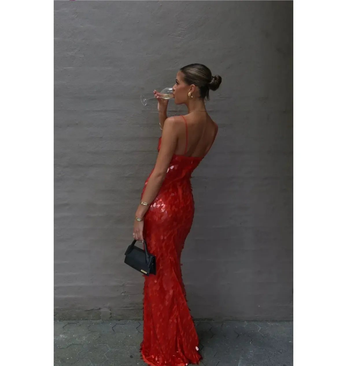 Misha Sapphire Sequin Maxi Dress Red Size 10/M - Image 3