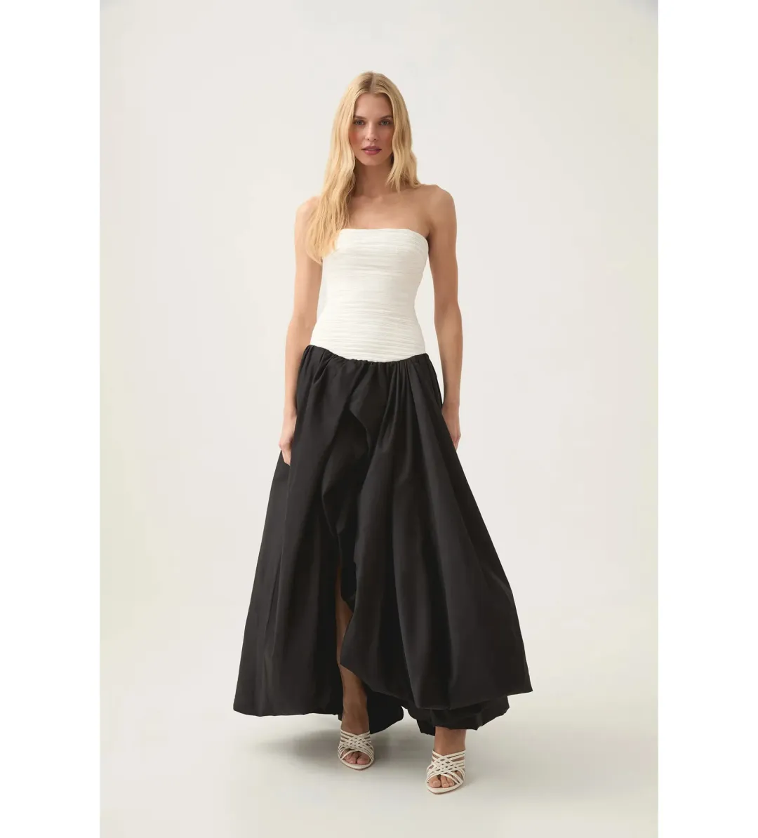 Aje Ivory Violette Bubble Hem Maxi in Black/white Size AU 8 for rent on The Volte - main image
