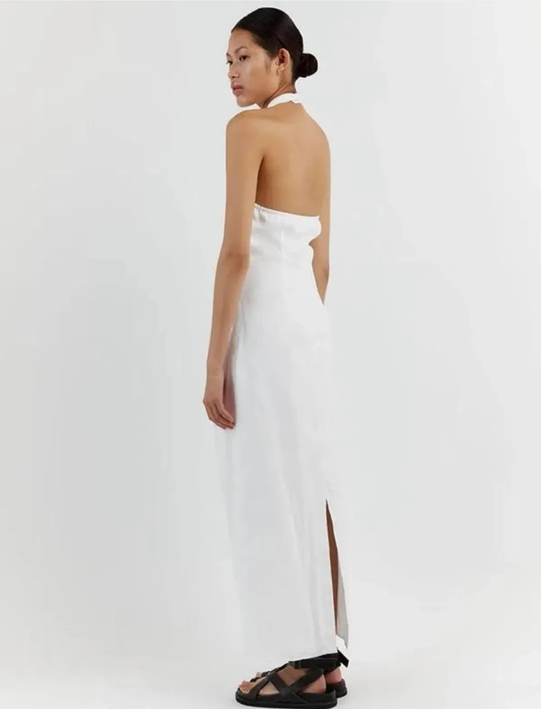 Dissh Zoey Asym Linen Midi Dress White Size AU 10 for rent on The Volte - main image