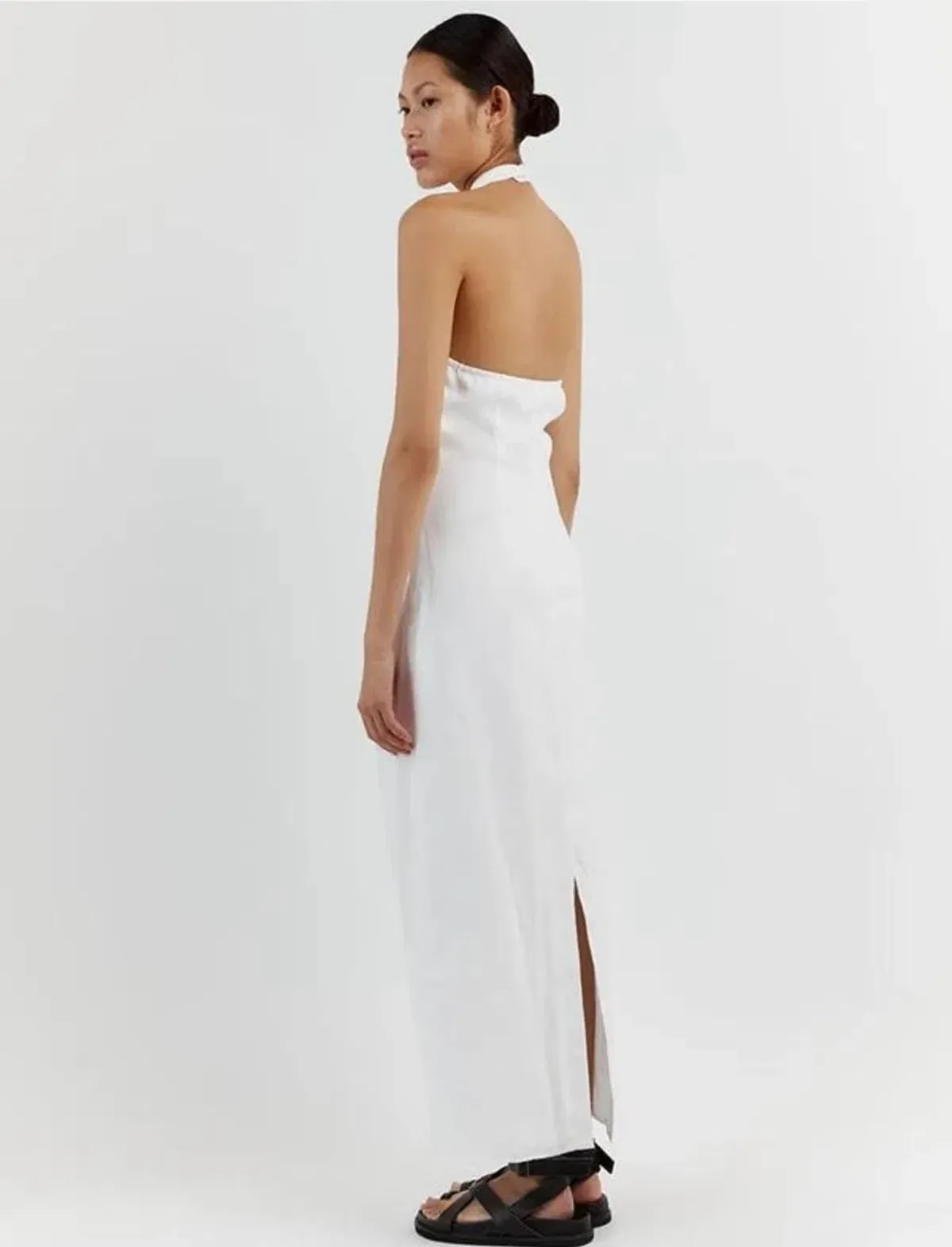 Dissh Zoey Asym Linen Midi Dress White Size AU 10 - Image 2