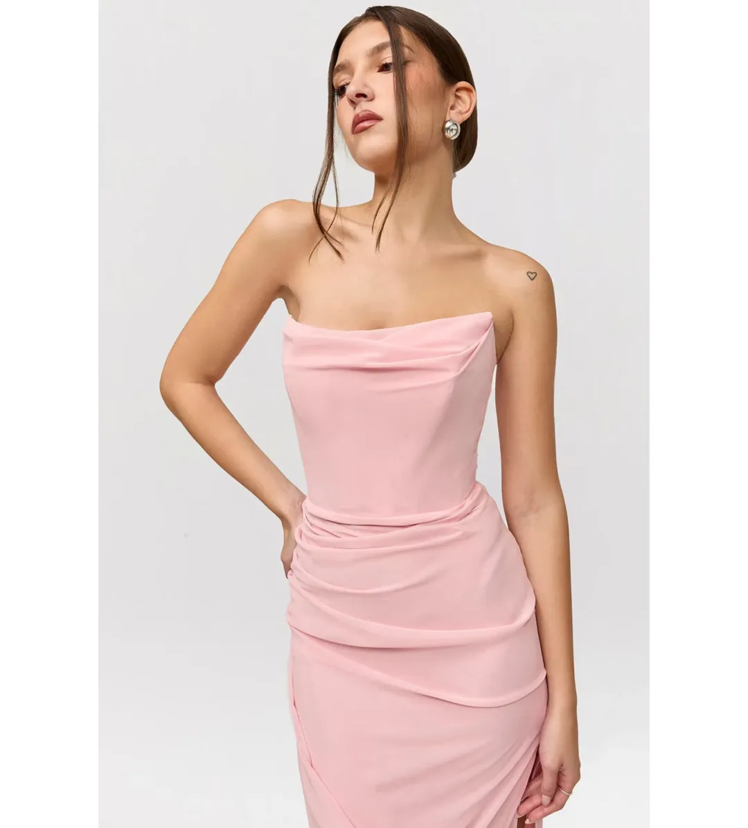 House of CB Adrienne Strapless Gown Pink Quartz Georgette Size XS / AU 6 for rent on The Volte - main image