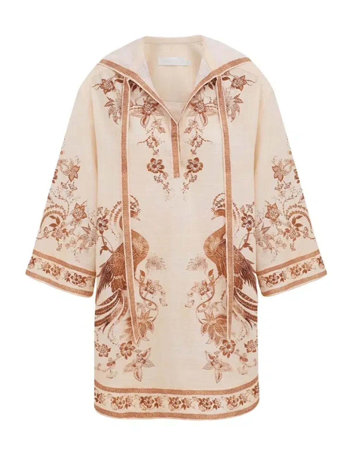 Zimmermann Ascension Tunic Mini Dress Cream Tan Floral Size 1 / AU 10 - Image 4