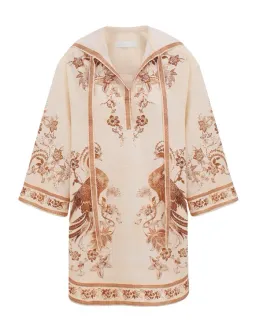 Zimmermann Ascension Tunic Mini Dress Cream Tan Floral Size 1 / AU 10 for rent on The Volte - image 4