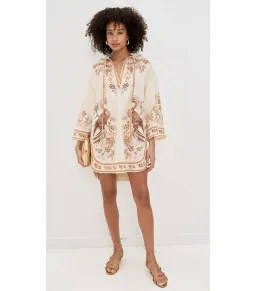 Zimmermann Ascension Tunic Mini Dress Cream Tan Floral Size 1 / AU 10 for rent on The Volte - image 1