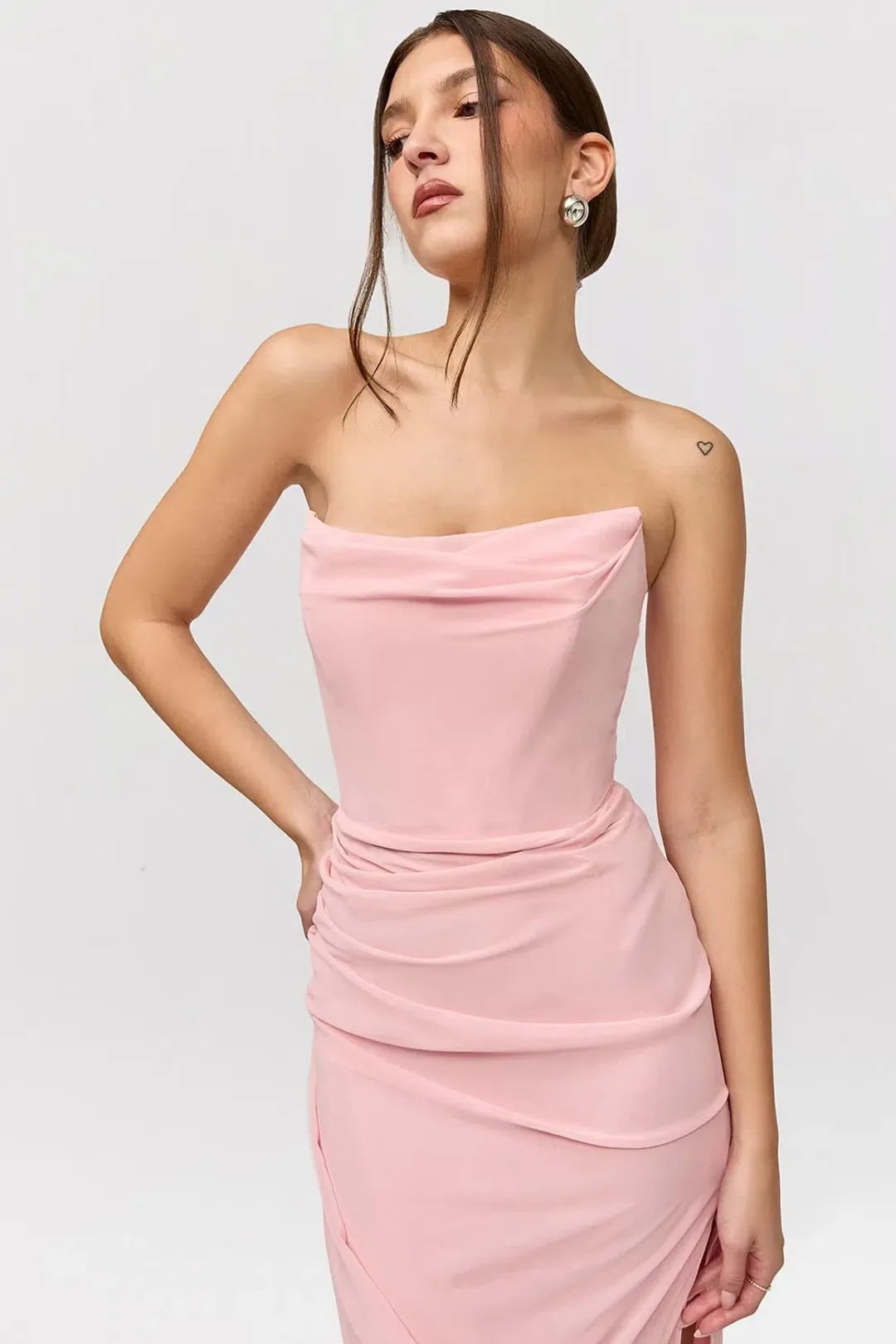 House Of CB Adrienne Georgette Strapless Gown in Pink Quartz Size 8 for rent on The Volte - main image