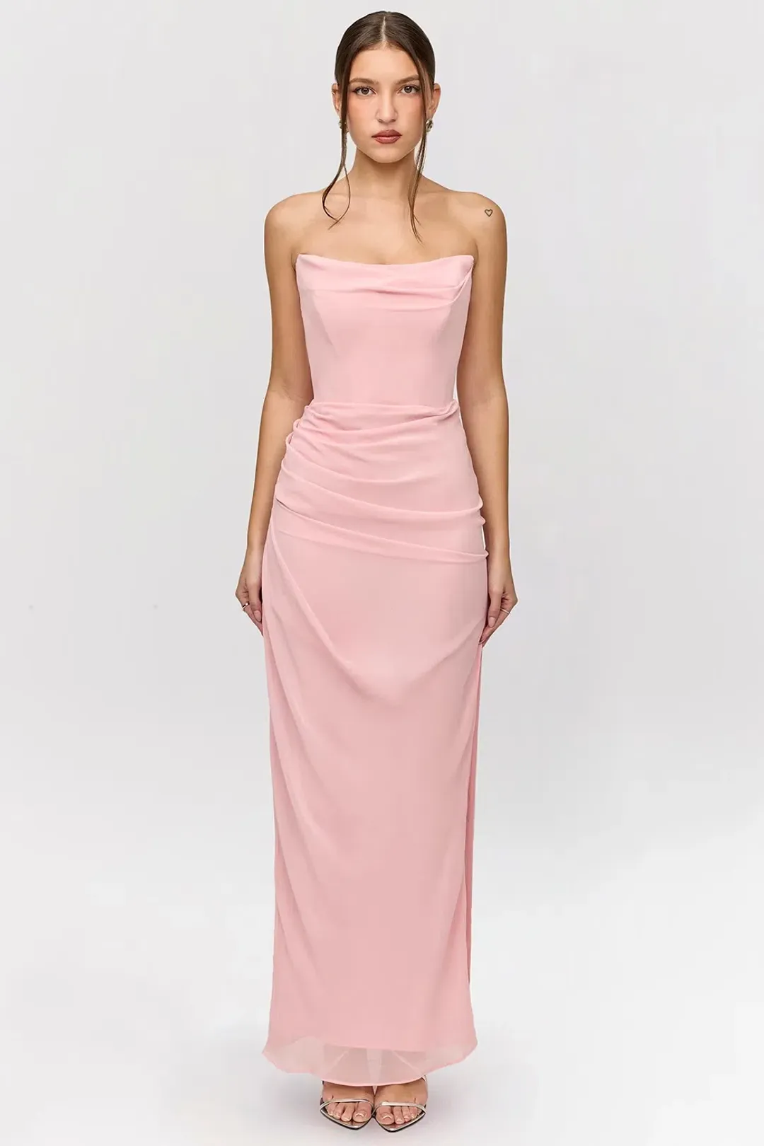 House Of CB Adrienne Georgette Strapless Gown in Pink Quartz Size 8 for rent on The Volte - main image