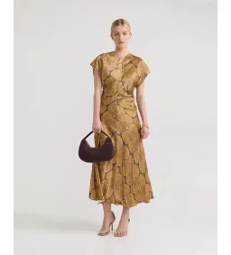 Oxford Fleur Printed Twill Midi Dress Chocolate/Gold Size AU 14 for rent on The Volte - image 1