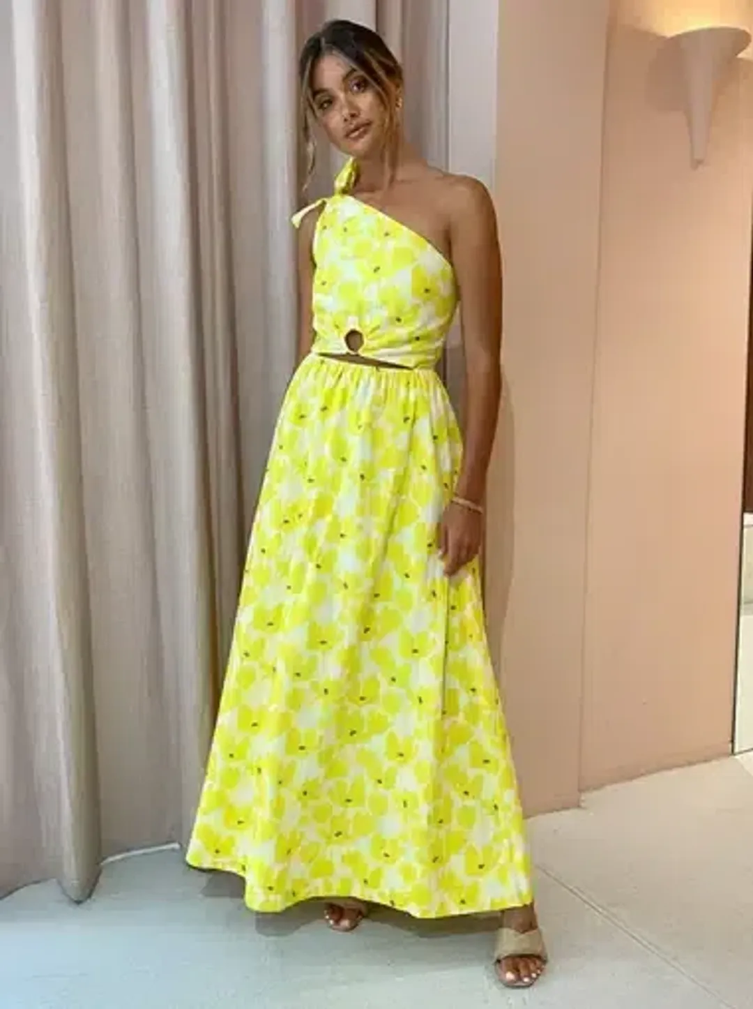 BY NICOLA CANARY BLOSSOM MAXI LINEN DRESS | Size AU 8 for rent on The Volte - main image
