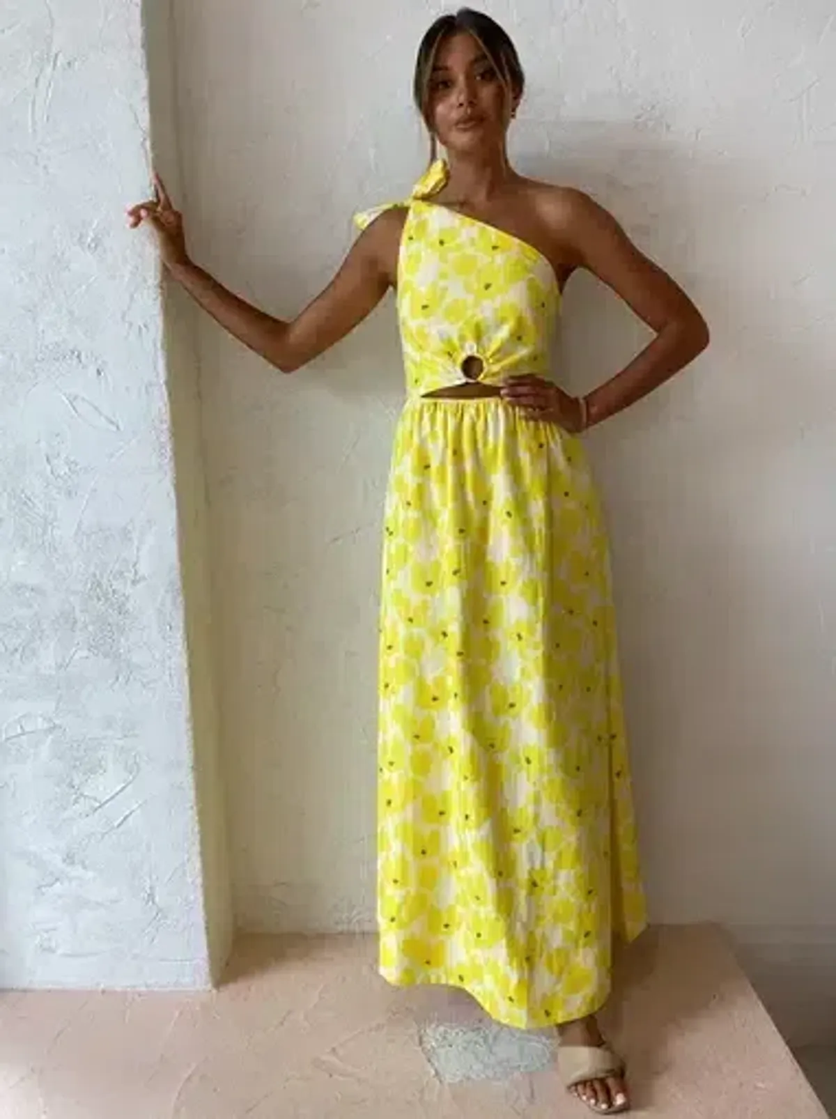 BY NICOLA CANARY BLOSSOM MAXI LINEN DRESS | Size AU 8 - Image 4