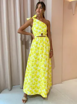 BY NICOLA CANARY BLOSSOM MAXI LINEN DRESS | Size AU 8 for rent on The Volte - image 1