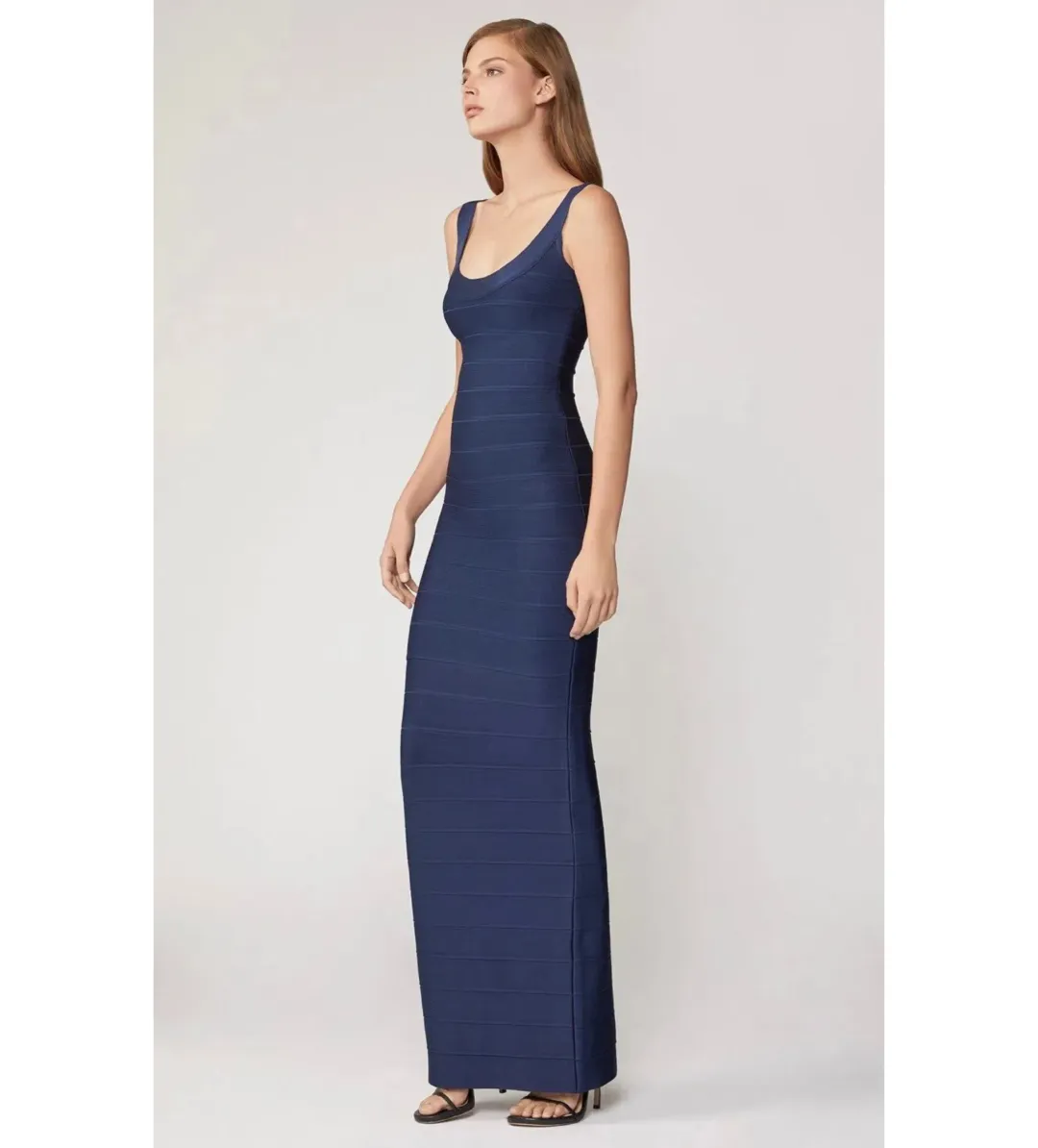 Herve Leger Round Neck Gown in Navy Size XS / AU 10 for rent on The Volte - main image