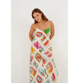 Oroton Ticket Print Slip Maxi Dress Multi Size AU 14 for rent on The Volte - image 2