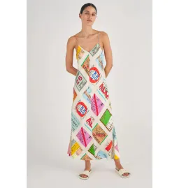 Oroton Ticket Print Slip Maxi Dress Multi Size AU 14 for rent on The Volte - image 3