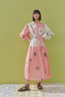 Alemais Cleo Patchwork Midi Shirtdress in Pink Multi Size 14 for rent on The Volte - image 1