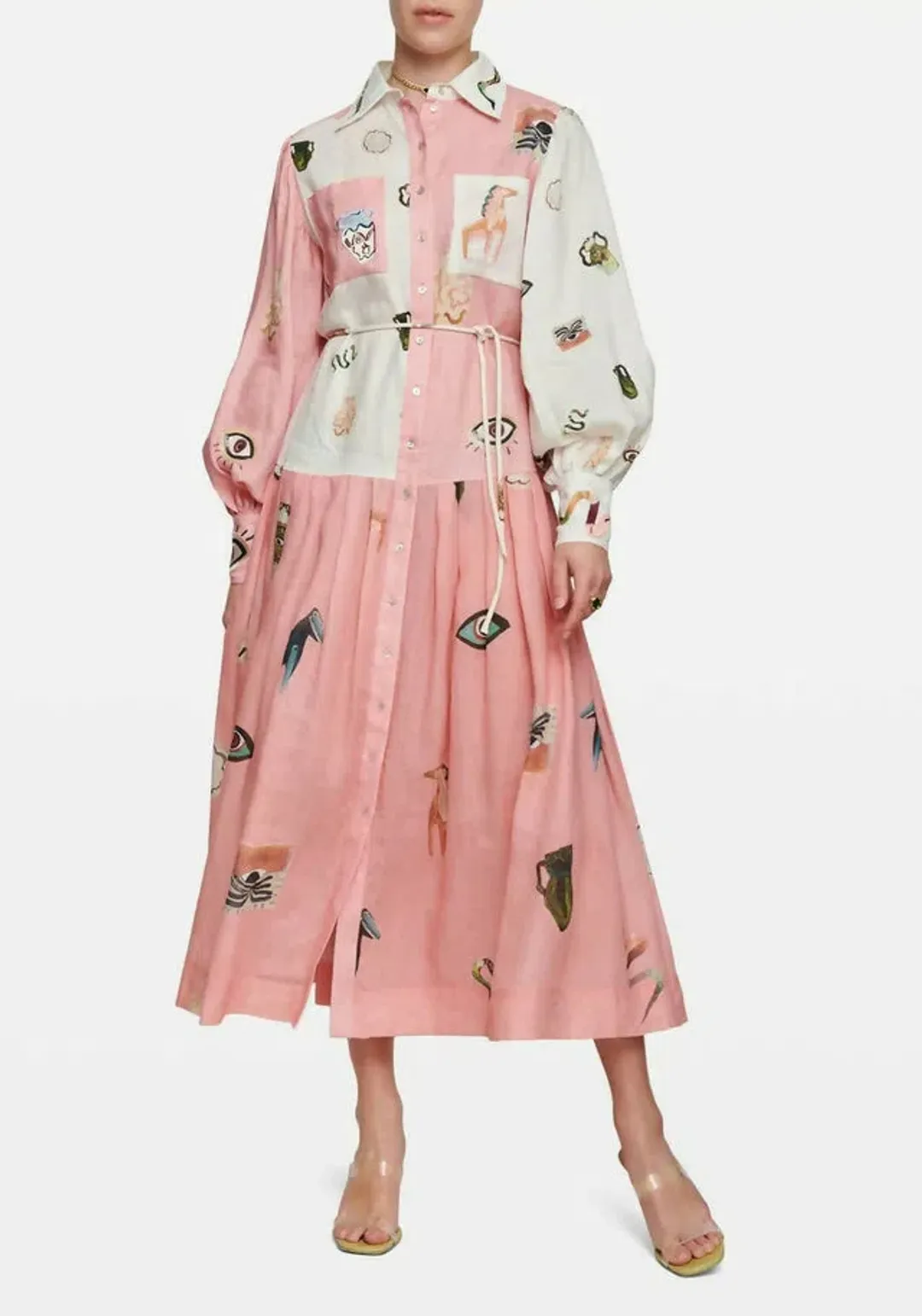 Alemais Cleo Patchwork Midi Shirtdress in Pink Multi Size 14 for rent on The Volte - main image
