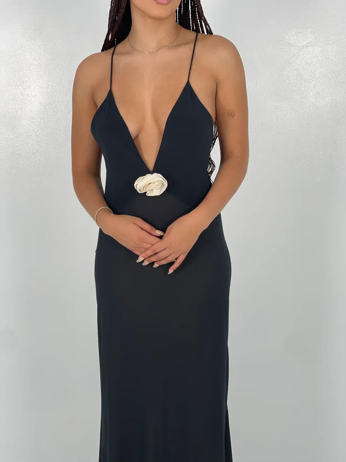 Helsa Sheer Deep V Rose Dress in Black Size Small/AU 8 - Image 2