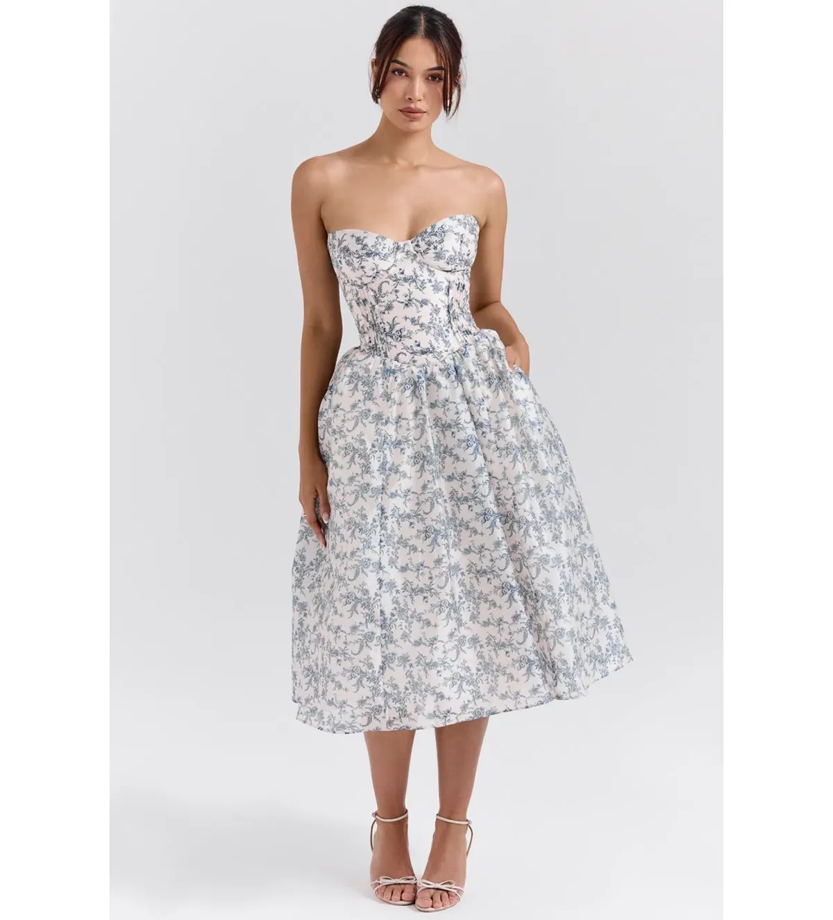 House of CB Bennett Dress English Porcelain Print Strapless Midi Sundress Size L/AU 12-14 for rent on The Volte - main image