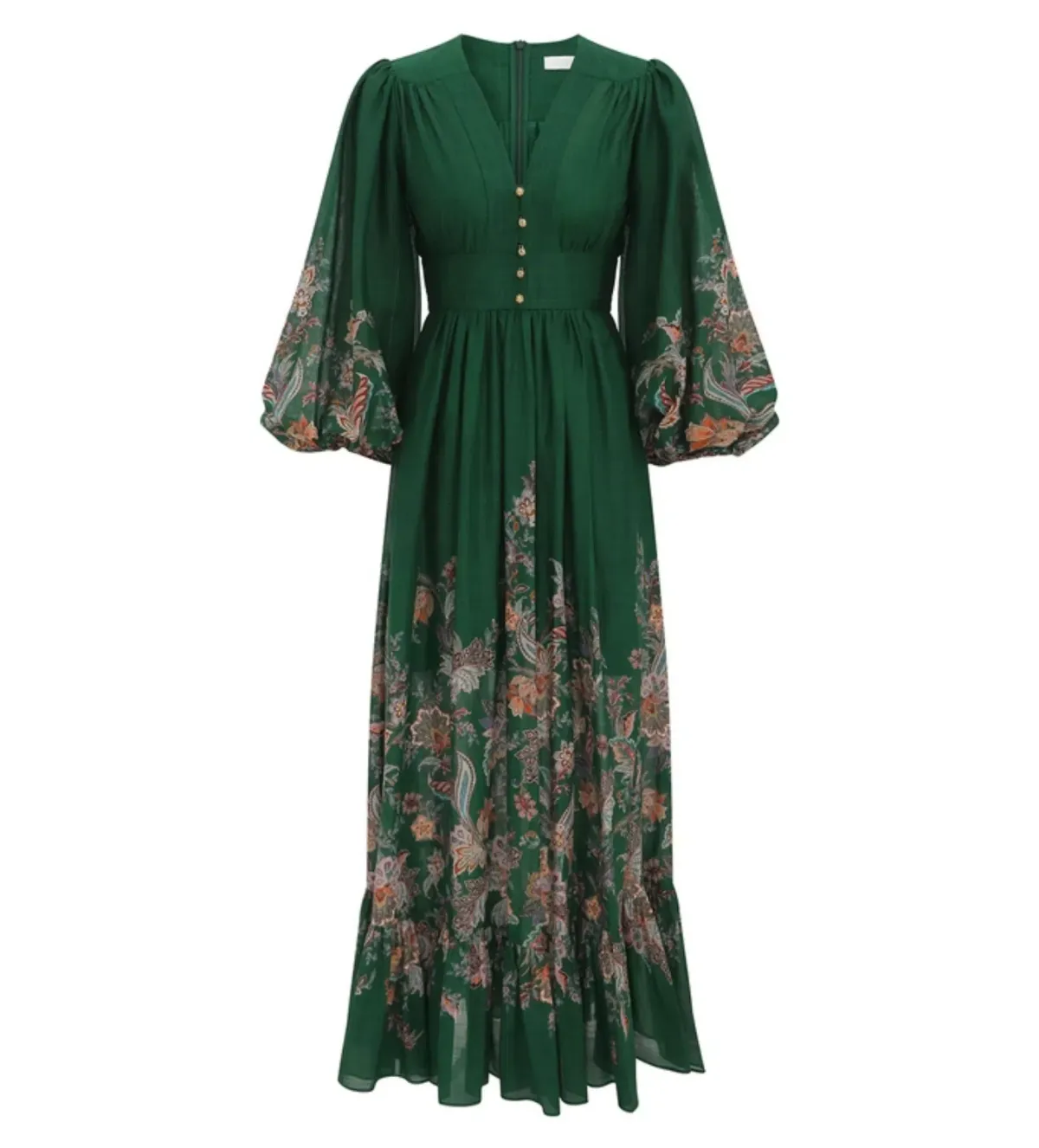 Zimmermann The Rhiannon Plunge Maxi Dress in Green Multi Paisley Size AU 12 - Image 3