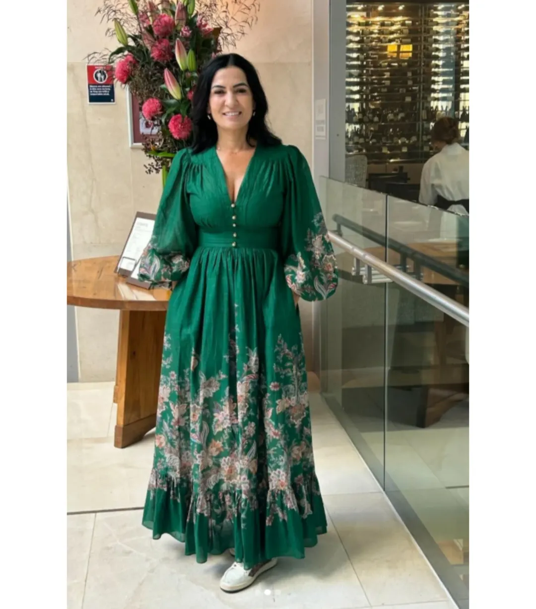 Zimmermann The Rhiannon Plunge Maxi Dress in Green Multi Paisley Size AU 12 for rent on The Volte - main image