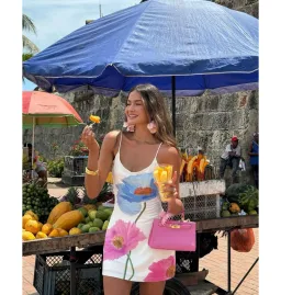 With Harper Lu Low Back Mini Dress in Azure Poppy Size S / AU 8 for rent on The Volte - image 3