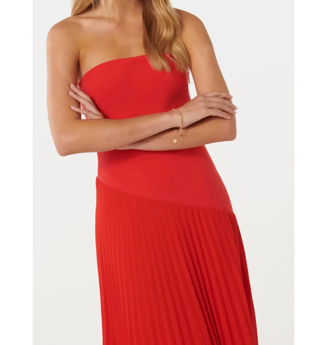 Forever New Capri Strapless Pleated Dress Red Size AU 6 for rent on The Volte - main image