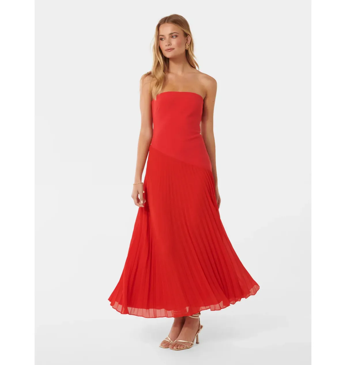 Forever New Capri Strapless Pleated Dress Red Size AU 6 for rent on The Volte - main image