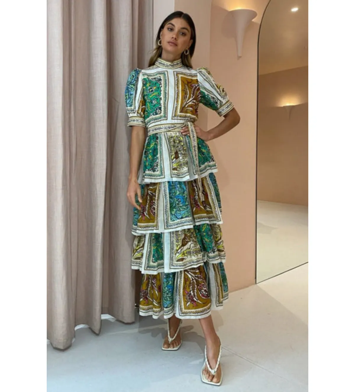 Alemais Delphine Tiered Midi Dress Multi Size 10 - Image 1