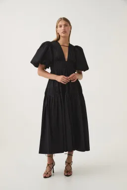 Aje Fallingwater Ruched Midi Dress Black Size 12 for rent on The Volte - image 1