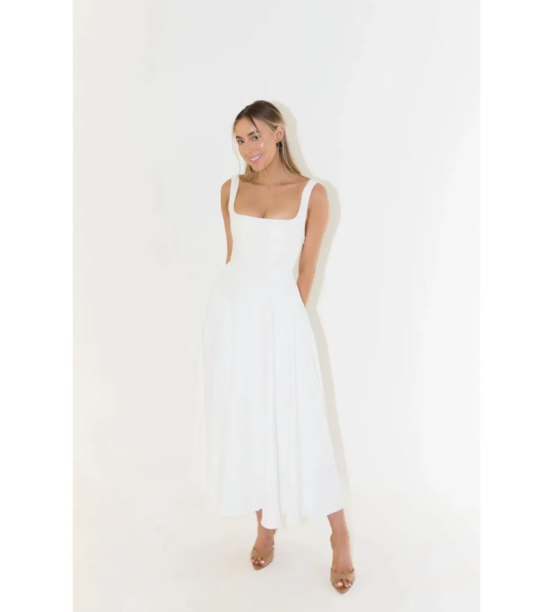 Odd Muse The Ultimate Muse High Waist Square Neck Midi Dress White Size M/AU 10 for rent on The Volte - main image