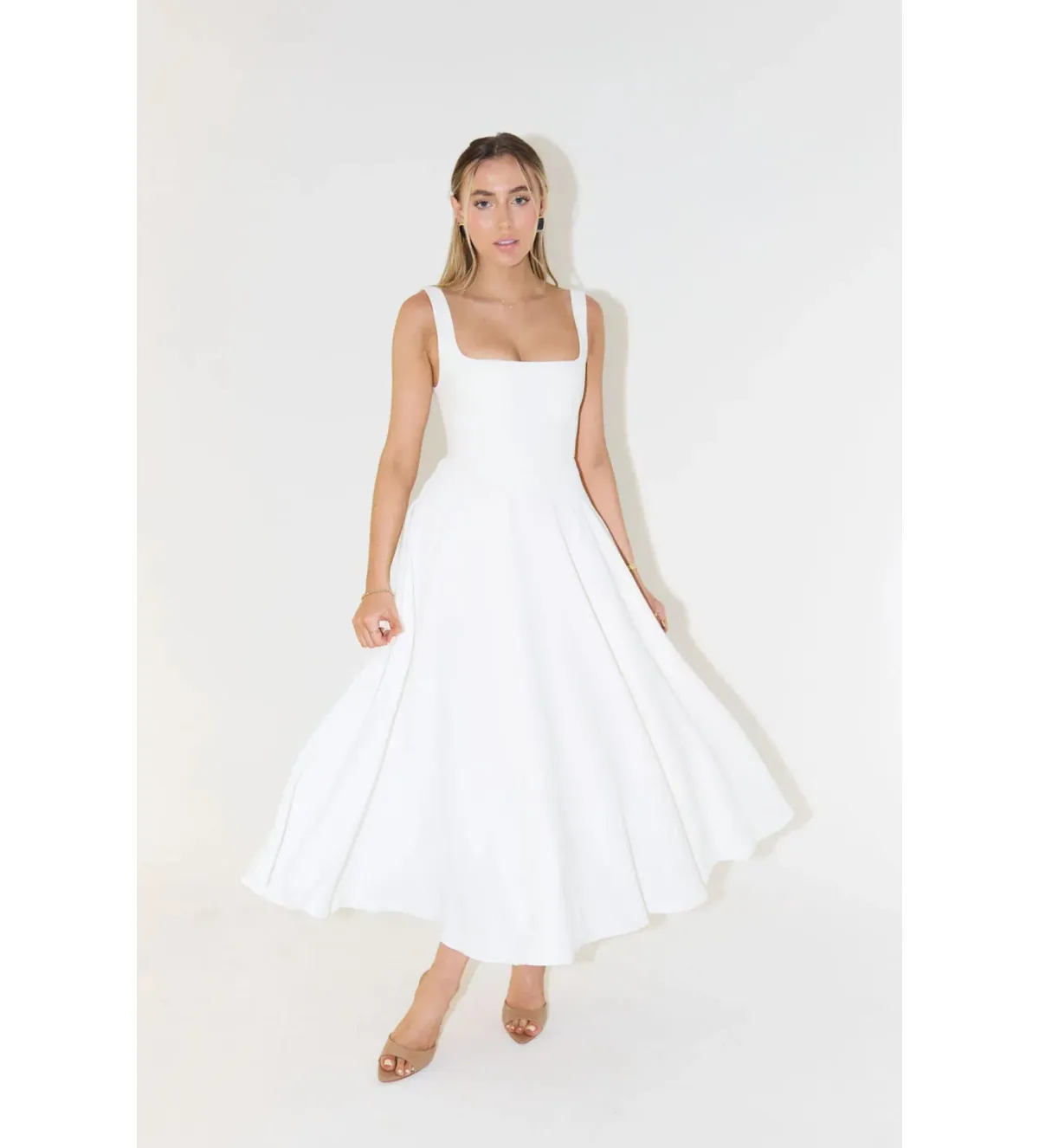 Odd Muse The Ultimate Muse High Waist Square Neck Midi Dress White Size M/AU 10 for rent on The Volte - main image
