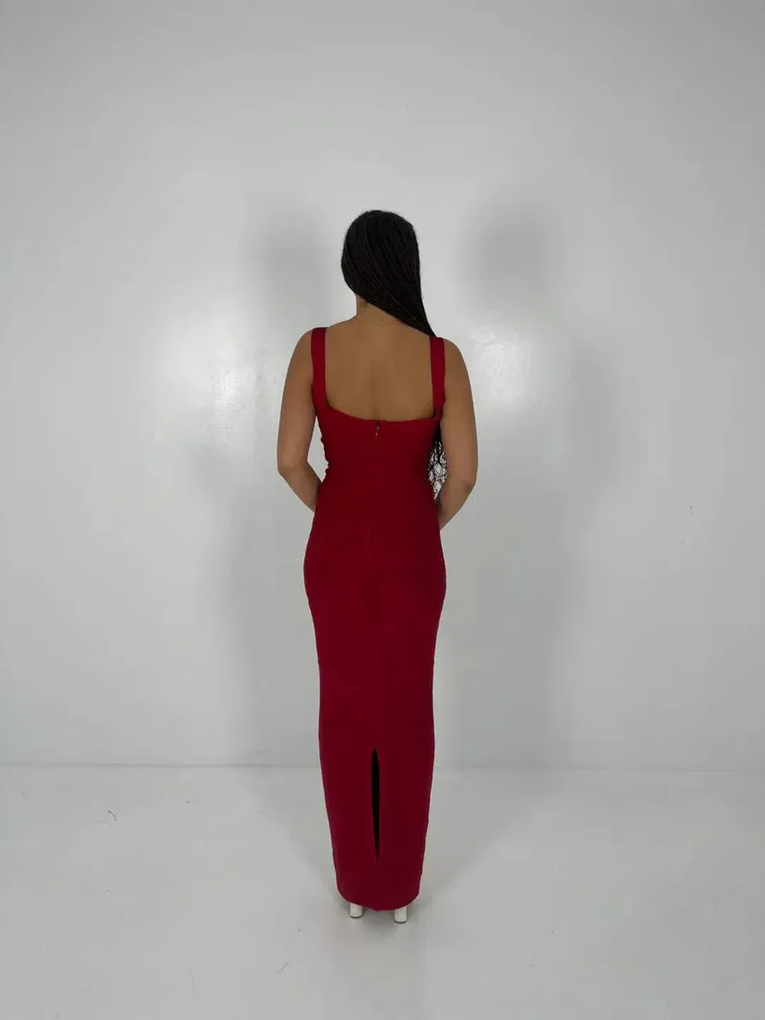 Hervé Léger Cranberry Round Neck Gown in Red Size L/AU12 for rent on The Volte - main image