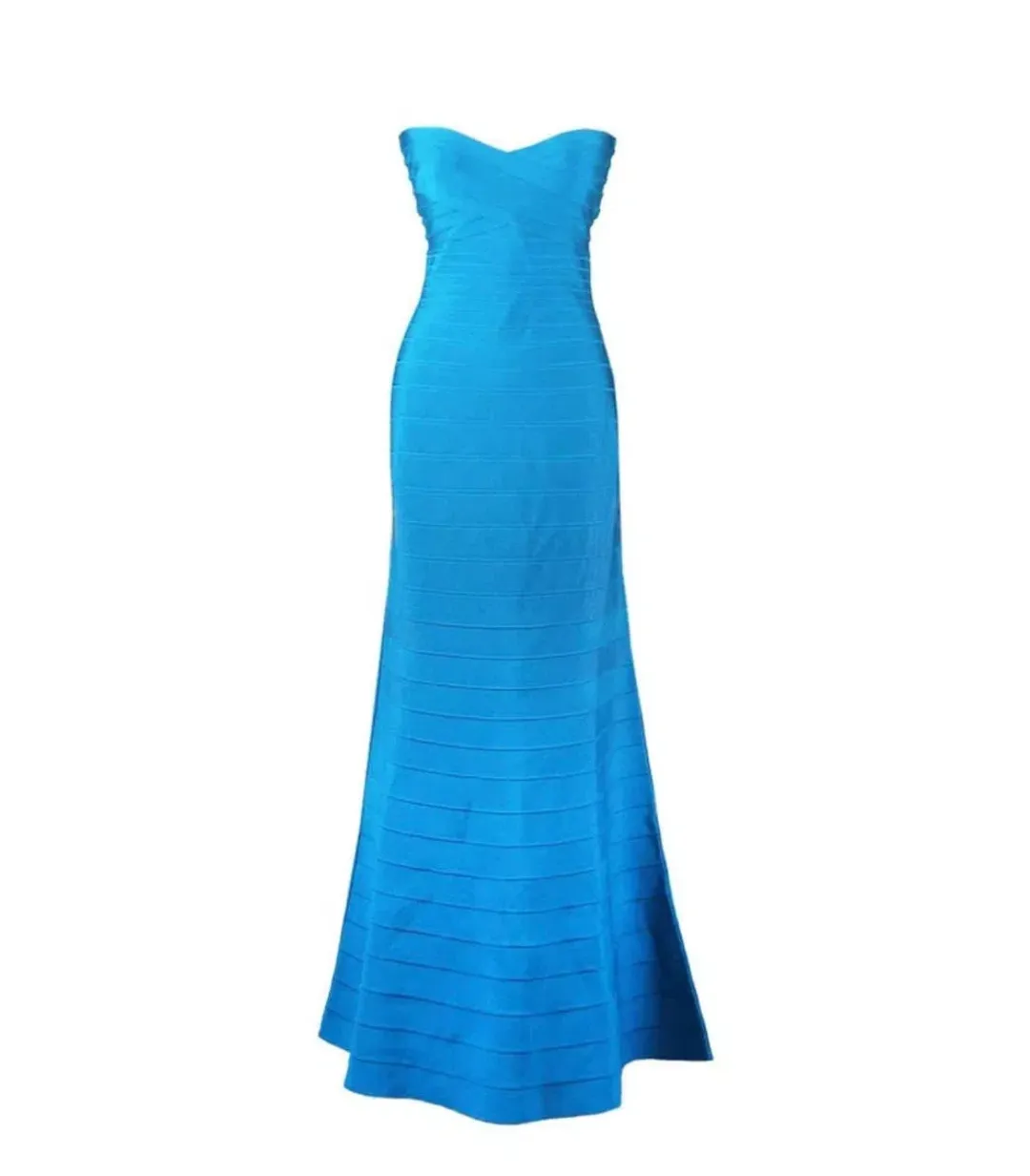 Herve Leger Blue Sara Gown Blue Size M/AU 8-10 for rent on The Volte - main image
