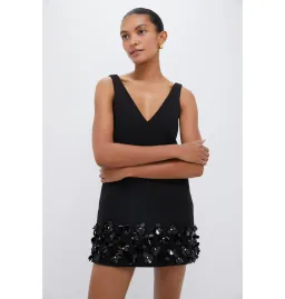 Self Potrait Black Crepe 3d Sequin Mini Dress Black Size AU 8 for rent on The Volte - image 2