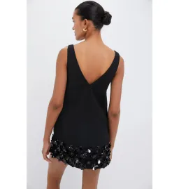 Self Potrait Black Crepe 3d Sequin Mini Dress Black Size AU 8 for rent on The Volte - image 4