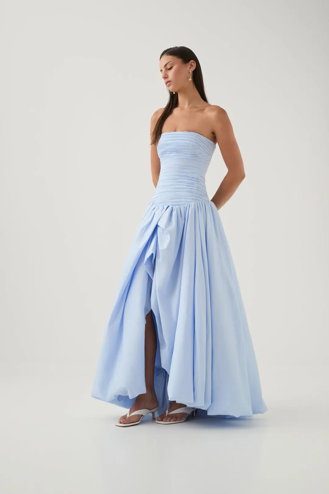 Aje Violette Bubble Hem Maxi Dress Pearl Blue Size 8 for rent on The Volte - main image