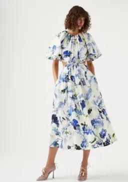 Aje Capucine Puff Sleeve Midi Dress Lavenders of Provence Print Size 16 for rent on The Volte - image 1