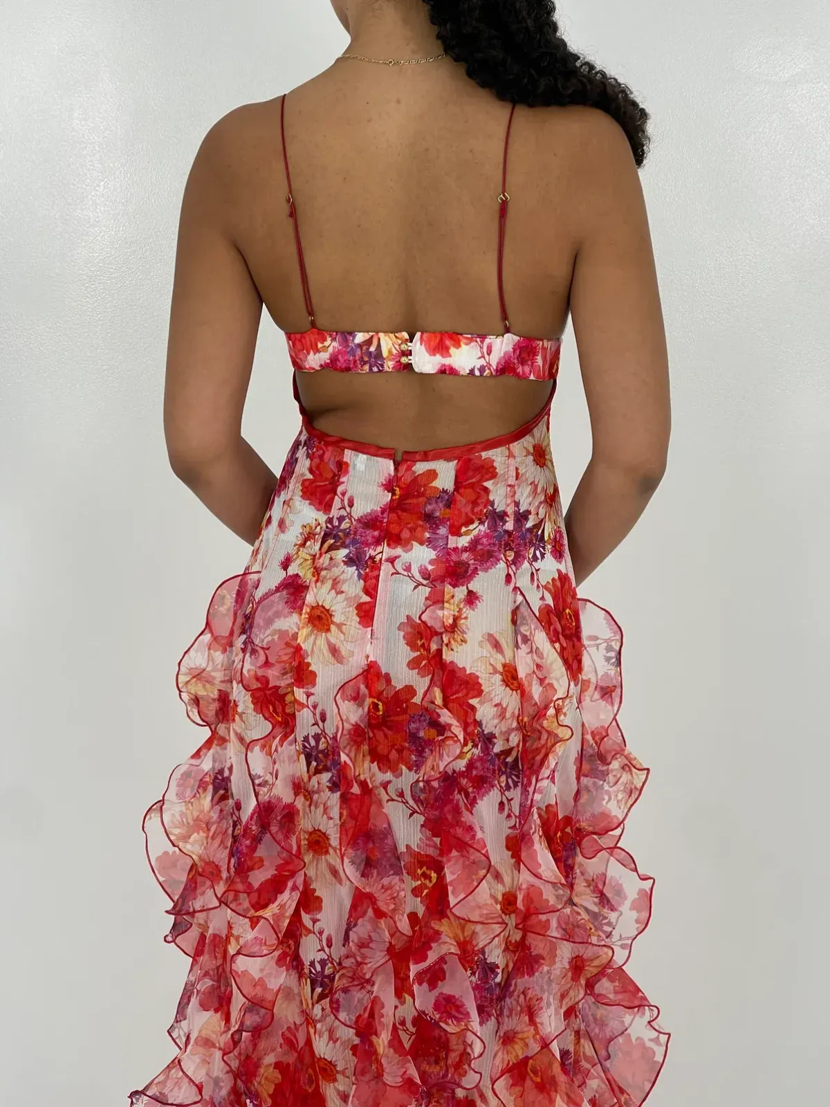 Menti Red Iris Floral Midi Dress Size 6 - Image 2