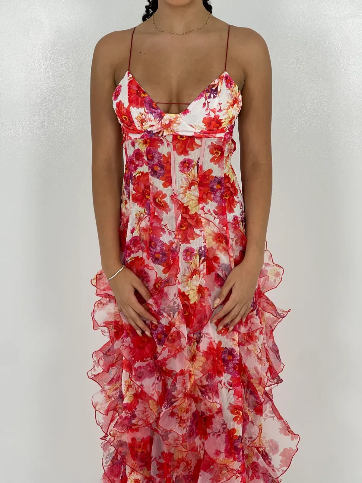 Menti Red Iris Floral Midi Dress Size 8 - Image 2