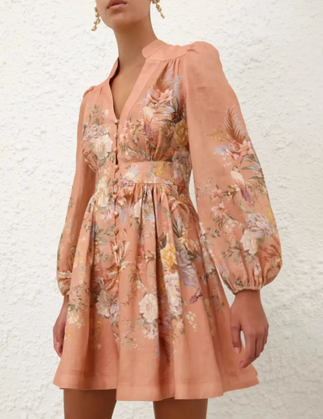 Zimmermann Tallow Plunge Mini Dress Pink Multi Floral Size AU 8 for rent on The Volte - main image