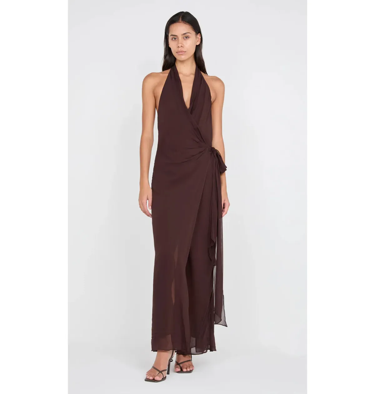 Bec Bridge Soneva Wrap Dress Dark Chocolate Size AU 8 for rent on The Volte - main image