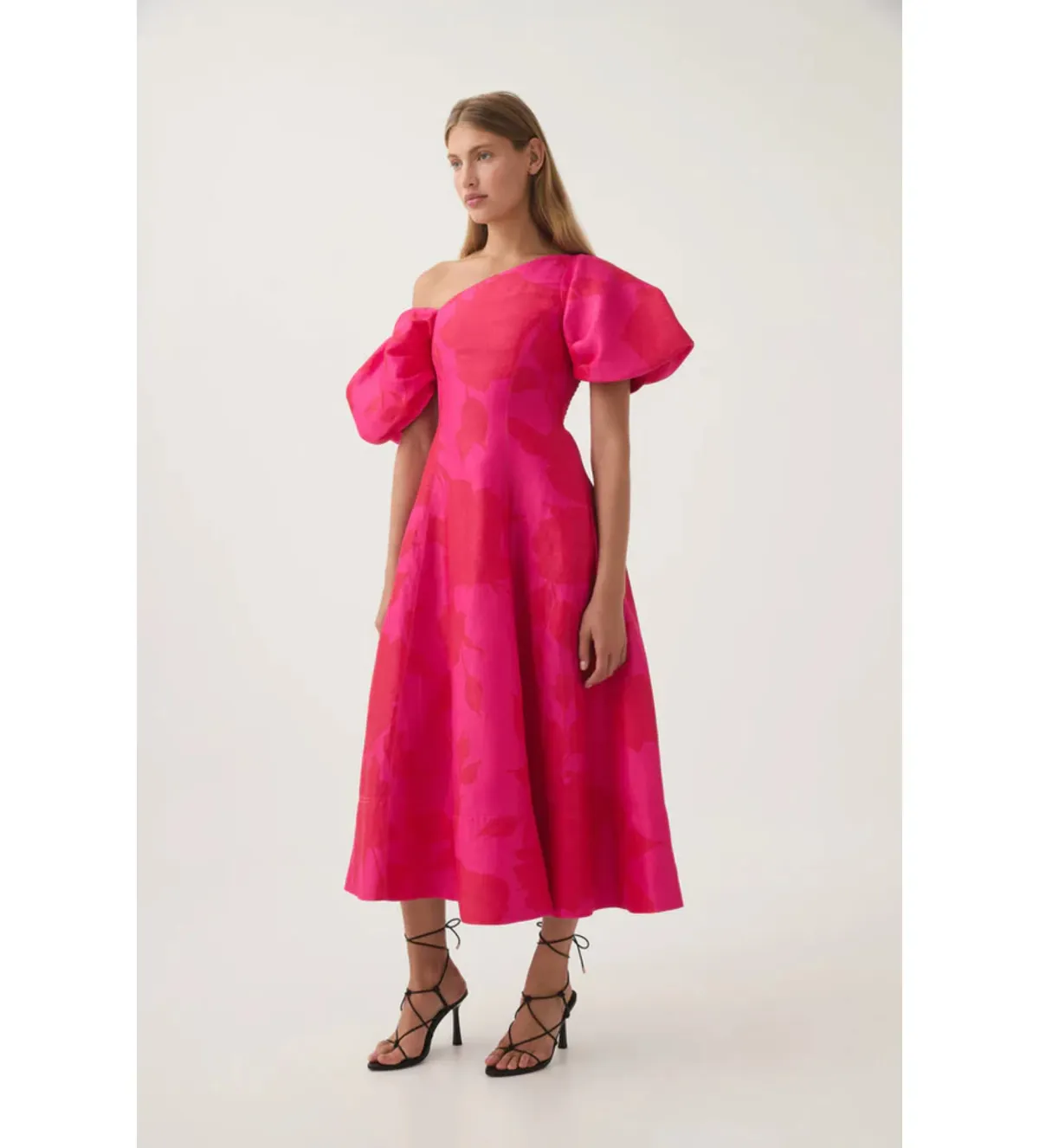 Aje Arista Tulip Sleeve Midi Dress in Florescent Rose Size AU 8 - Image 2