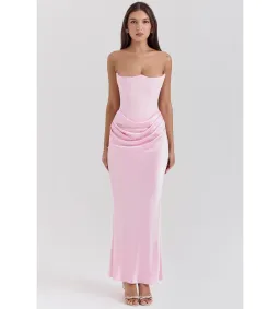 House of CB Persephone Strapless Corse Maxi Dress in Rose Shadow Size AU 8 for rent on The Volte - image 1