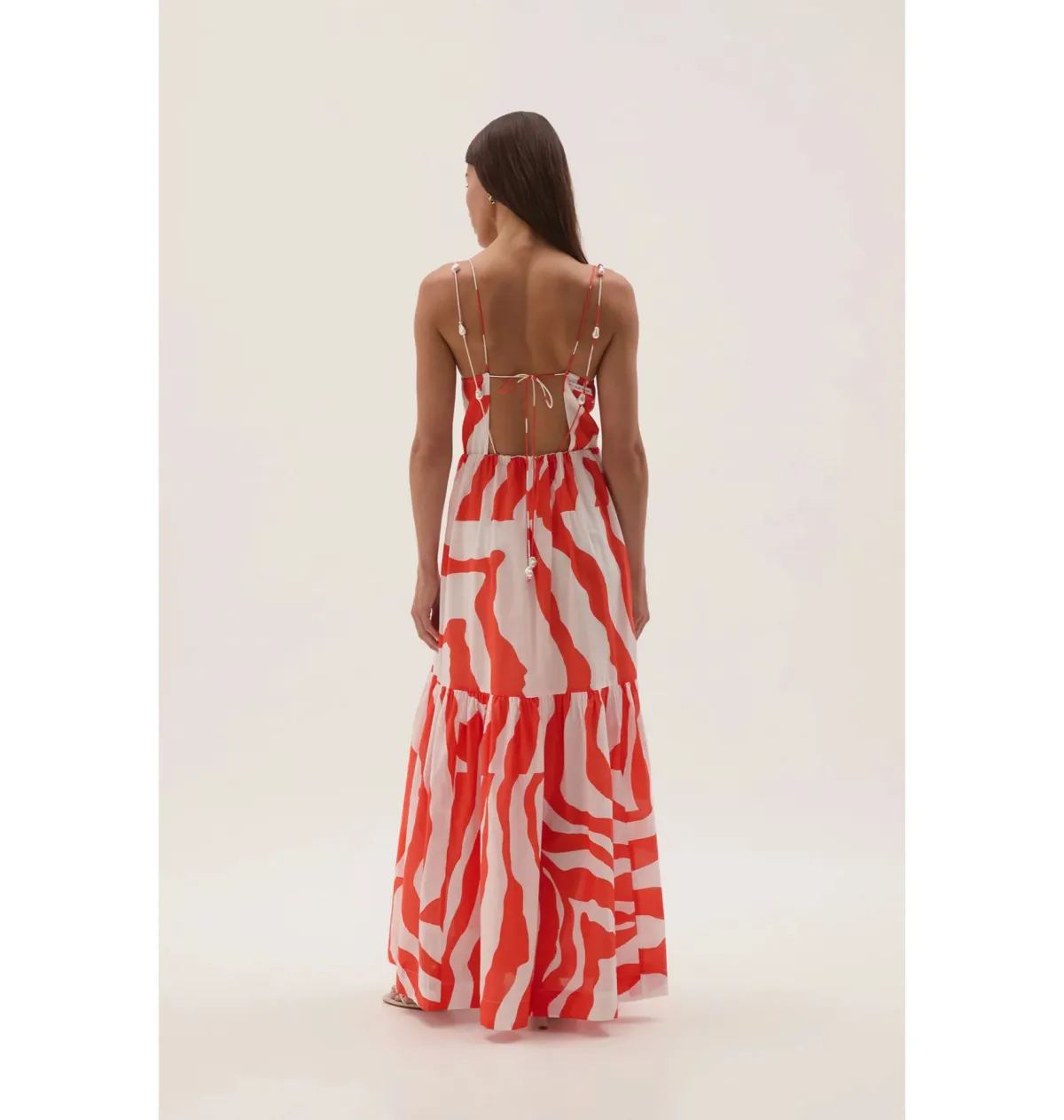 Aje Marley Tiered Maxi Dress in Coral Zebra Size AU 6 - Image 4