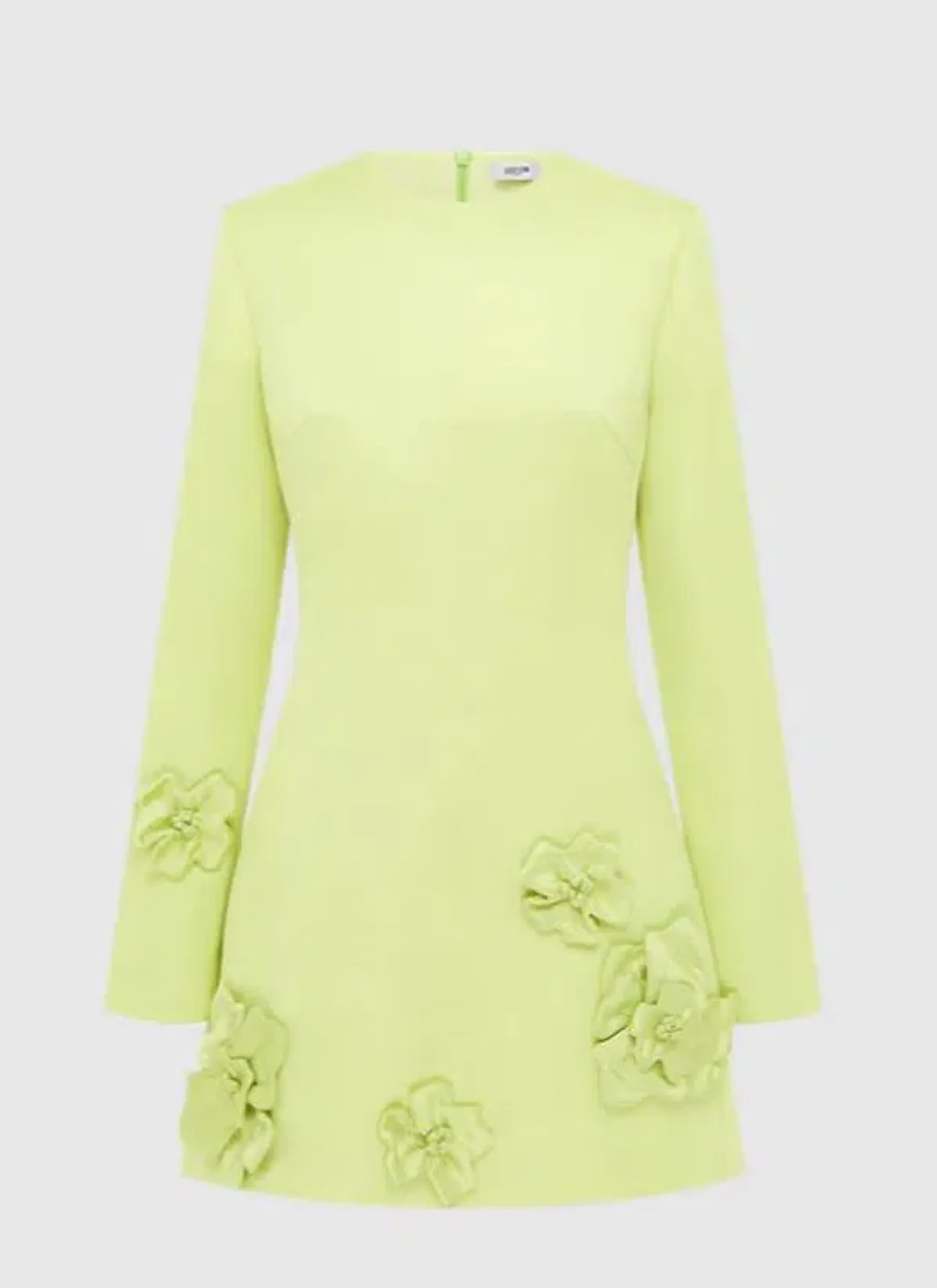 Leo Lin Aliza Long Sleeve Petal Mini Dress Chartreuse Size AU 10 - Image 4