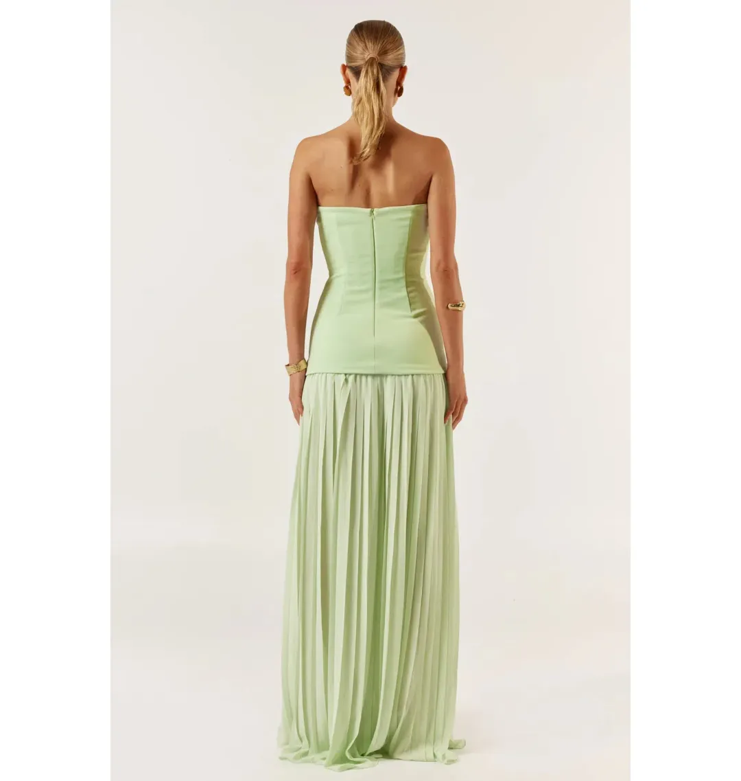She is OLLÁ Nicolette Maxi Dress Green Size AU 6 for rent on The Volte - main image
