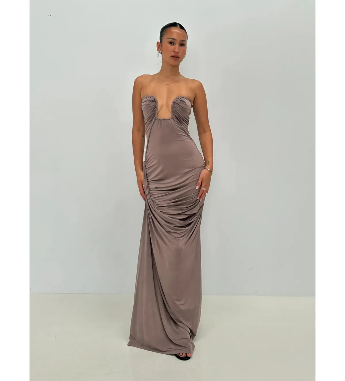 Paris Georgia Val Dress In Taupe Size S/ AU 8 for rent on The Volte - main image