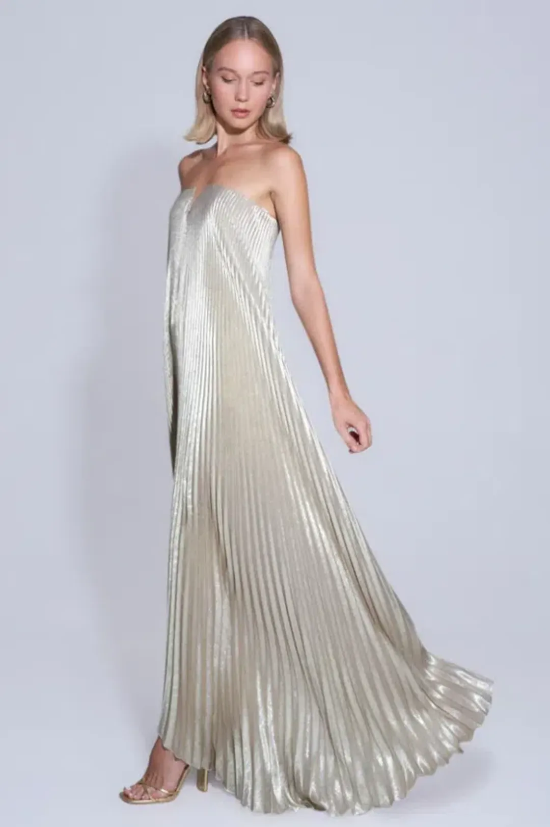 L'Idee Black Tie Gown Gold Shimmer Size 12 for rent on The Volte - main image